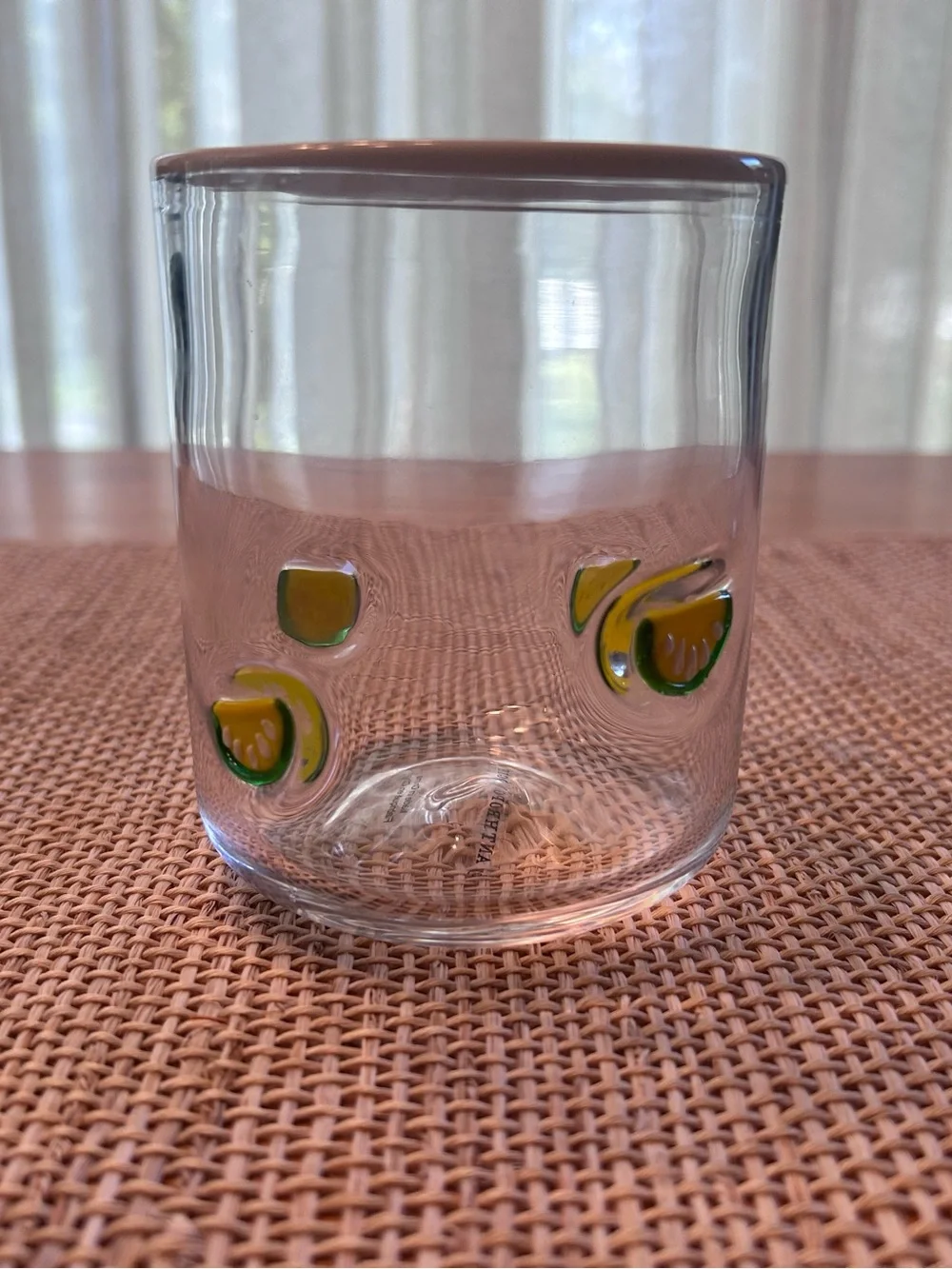 Anthropologie Icon Juice Hand-Blown Glass with Lemon/Lime Slices. 17.25 oz